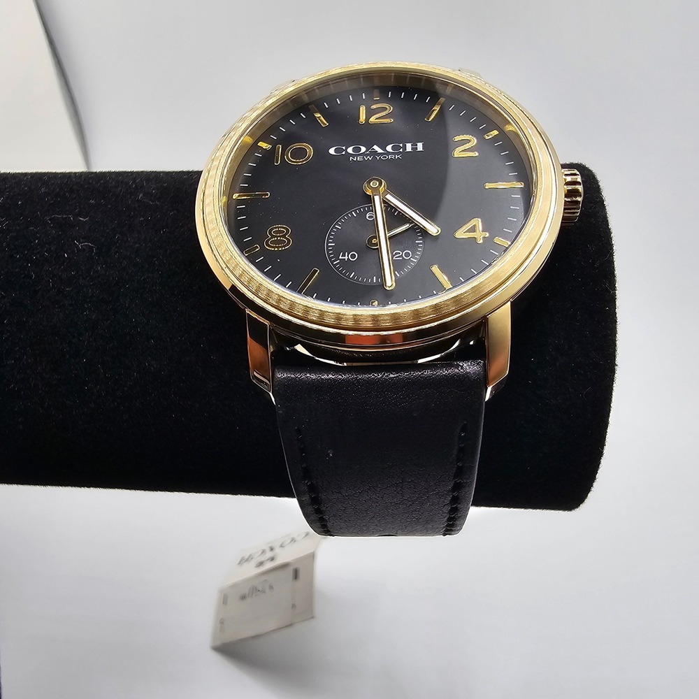 Coach Mens Harrison Watch Gold Tone Black Leather Strap 42mm 14602545 - Picture 3 of 9